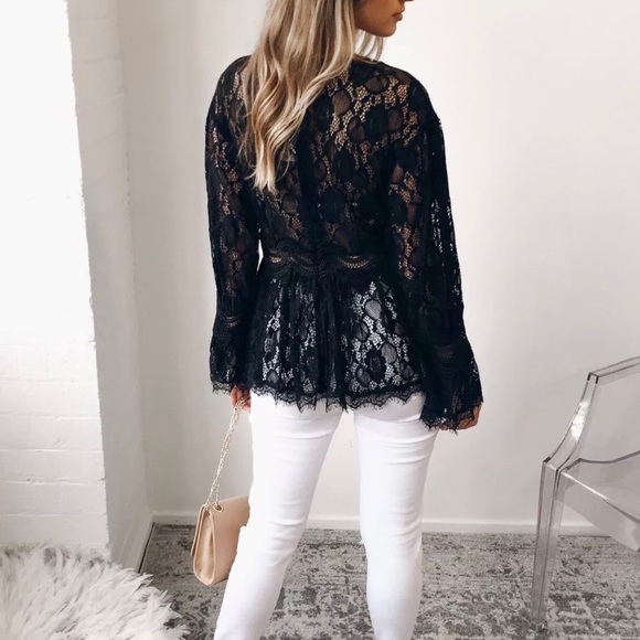 Ruffle Trim Sheer Peplum Top – Romantic Floral Long Sleeve Blouse
